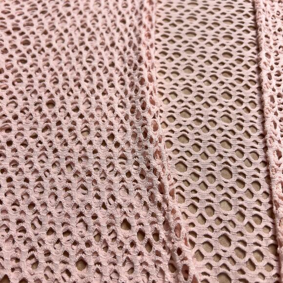 Vintage Y2K Made in Italy Pink Net Cut Out Cardigan Open Front Boxy Cut Euro - Picture 5 of 6